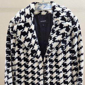 Black and White Patterned Faux fur Coat